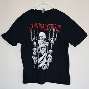 Cannibal Corpse Black Tee with Red and White Skeleton Design Metal